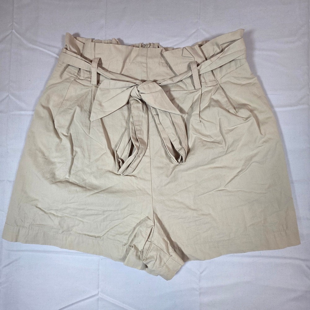 Zara Tan Paperbag Waist Shorts High Rise Tie Belt Khaki Small